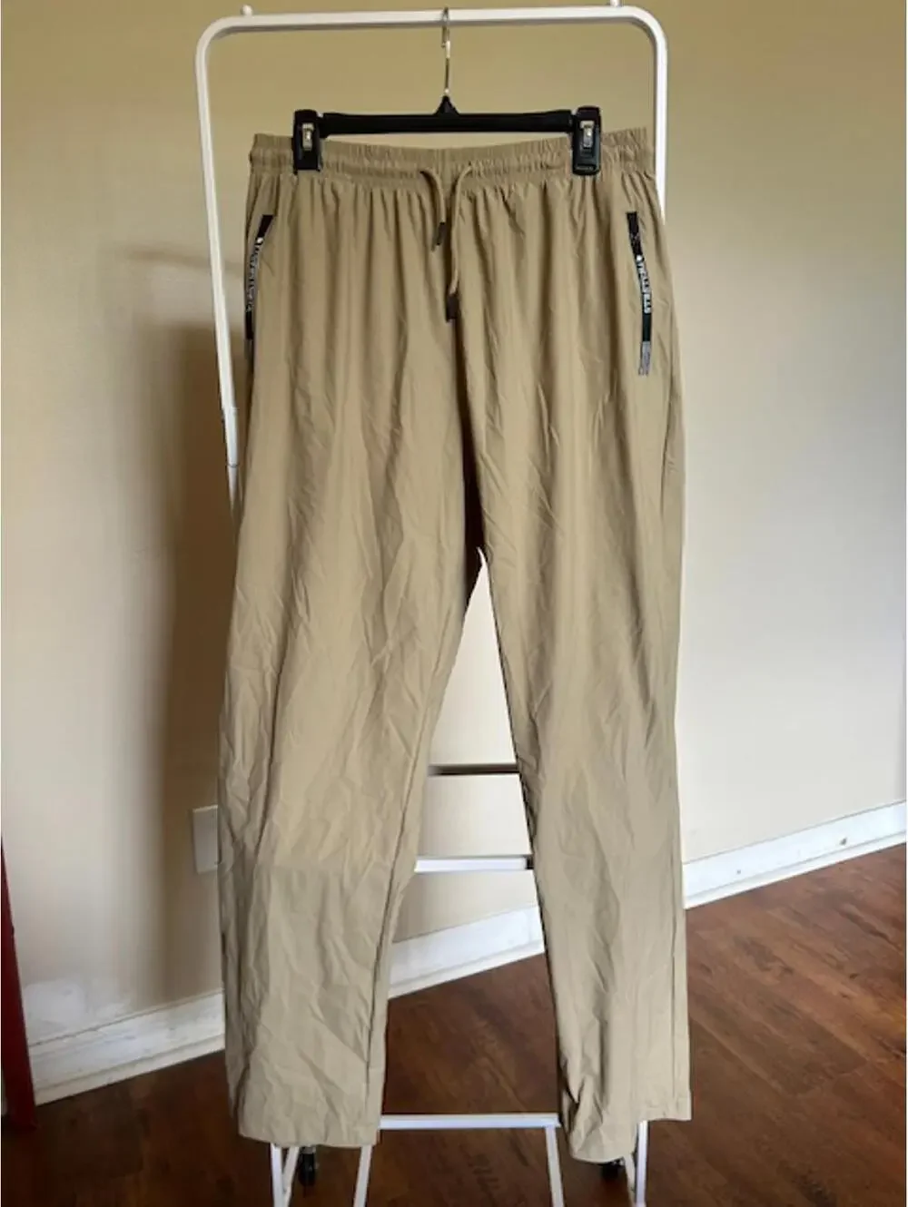 Beige Stretch Activewear Pants with Zipper Pockets
